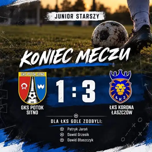 GKS Potok Sitno przegrywa z ŁKS Korona Łaszczów 1:3 w meczu juniorów starszych