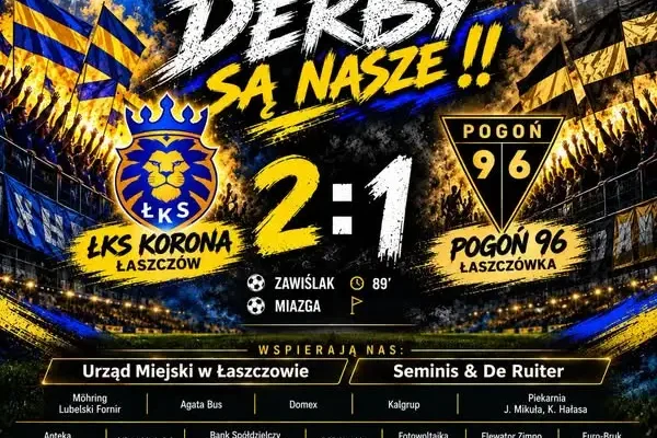 Derby powiatu tomaszowskiego dla ŁKS Korona Łaszczów. Pogoń 96 Łaszczówka pokonana 2:1