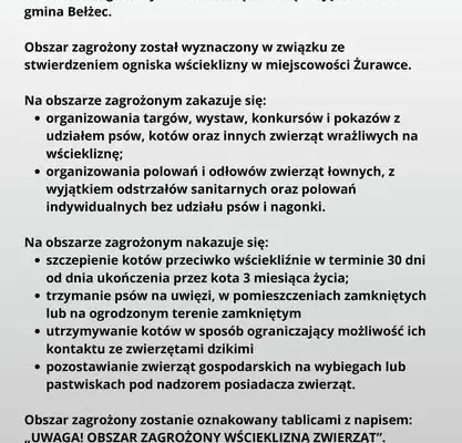 Wścieklizna w gminie Bełżec – nowe obostrzenia dla mieszkańców