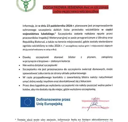 Lublin: dodatkowa jesienna akcja szczepień lisów przeciw wściekliźnie