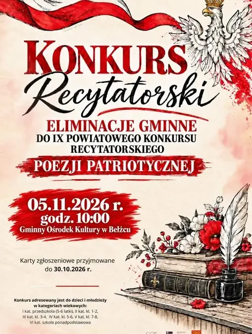 Gmina Bełżec zaprasza dzieci i młodzież do konkursu recytatorskiego poezji patriotycznej