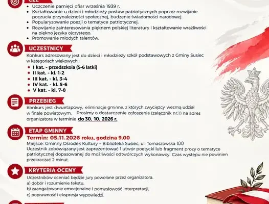 Gminny Konkurs Recytatorski Poezji Patriotycznej w Suścu – zaproszenie do udziału