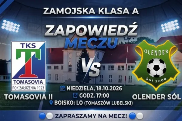 Tomasovia II zagra z Olendrem Sól. Mecz rezerw w niedzielę przy LO