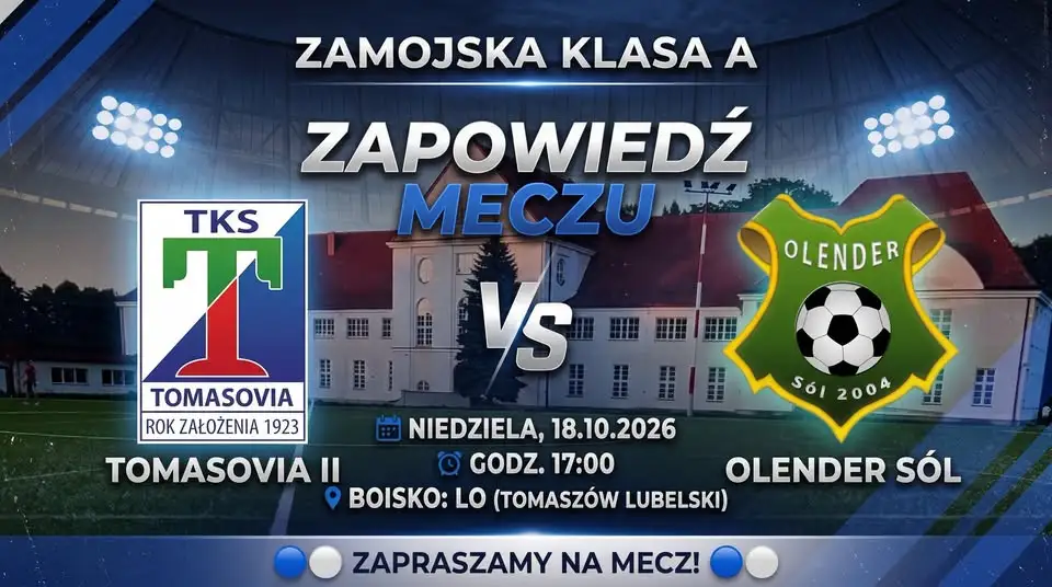 Tomasovia II zagra z Olendrem Sól. Mecz rezerw w niedzielę przy LO