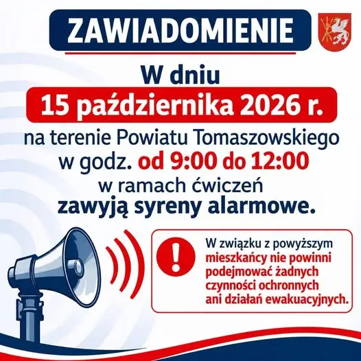 Powiat Tomaszowski: syreny alarmowe zawyją w ramach ćwiczeń
