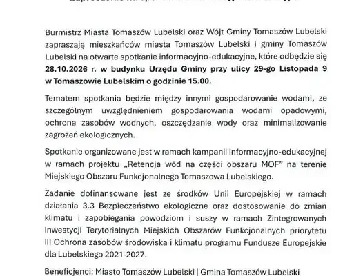 Tomaszów Lubelski: spotkanie o retencji wód i ochronie zasobów wodnych
