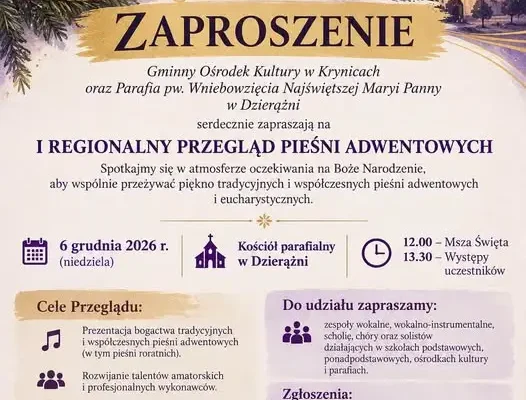 I Regionalny Przegląd Pieśni Adwentowych w Dzierążni – zaproszenie do udziału