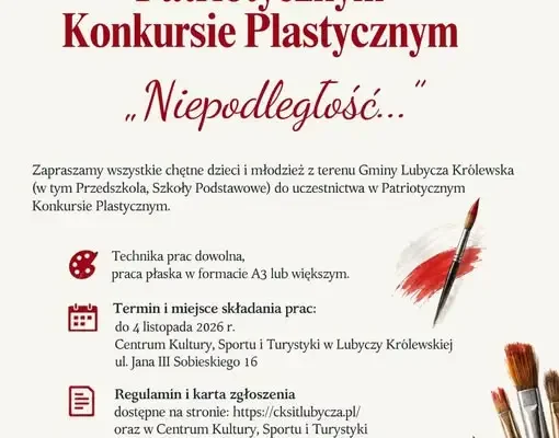 Patriotyczny konkurs plastyczny w Lubyczy Królewskiej – zaproszenie dla dzieci i młodzieży