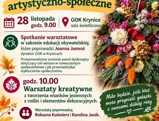 Bezpłatne warsztaty aktywizujące dla seniorów z gminy Krynice – 28 października