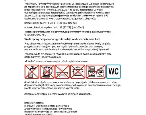 Sanepid: woda w Wożuczynie Cukrowni niezdatna do picia. Mieszkańcy dostają wodę butelkowaną