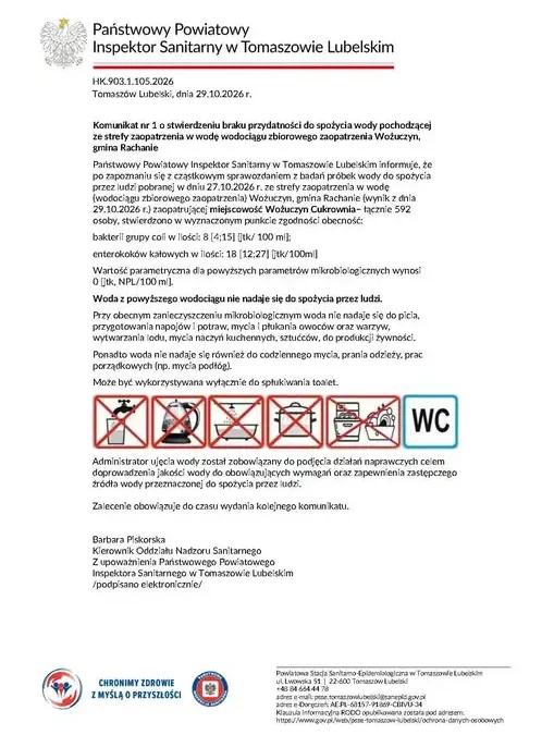 Sanepid: woda w Wożuczynie Cukrowni niezdatna do picia. Mieszkańcy dostają wodę butelkowaną